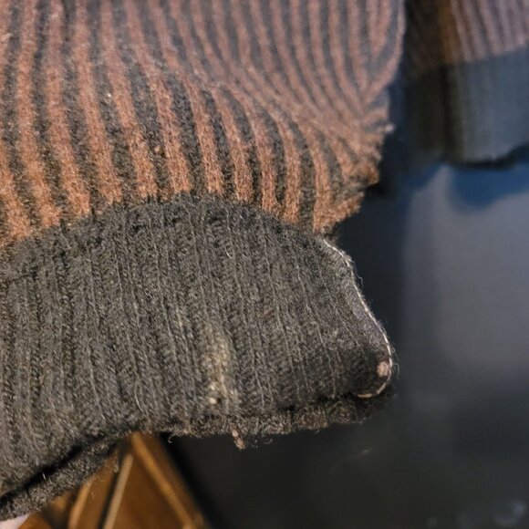 Vintage 1960s Walsted Pullover Sweater Brown Stripes Shawl Neck Sz 46 Fading - Picture 6 of 11